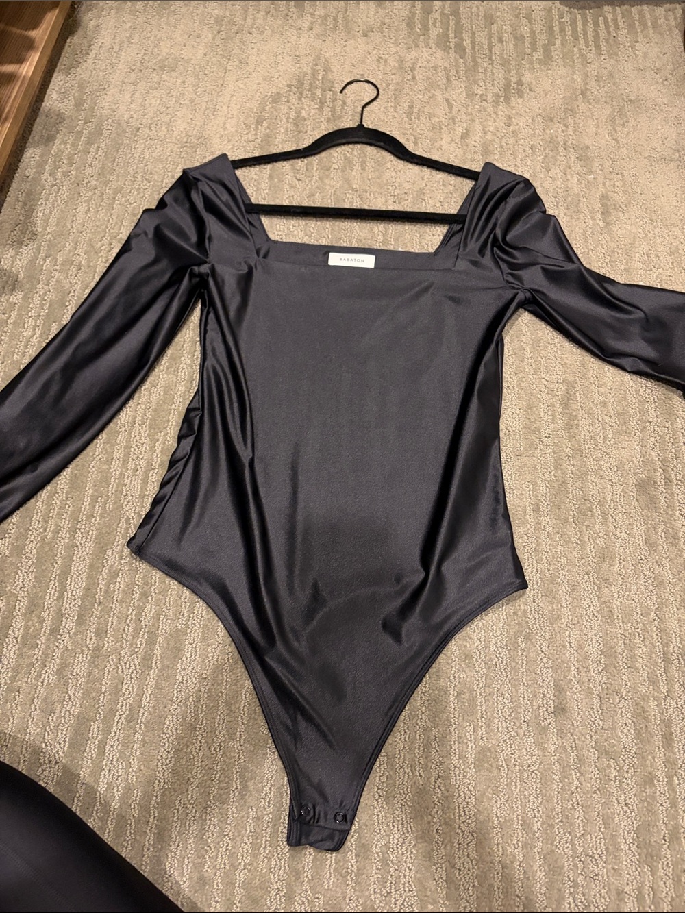 NWOT ✨ Aritzia Babaton Black Satin Long-Sleeve Square Neck Bodysuit